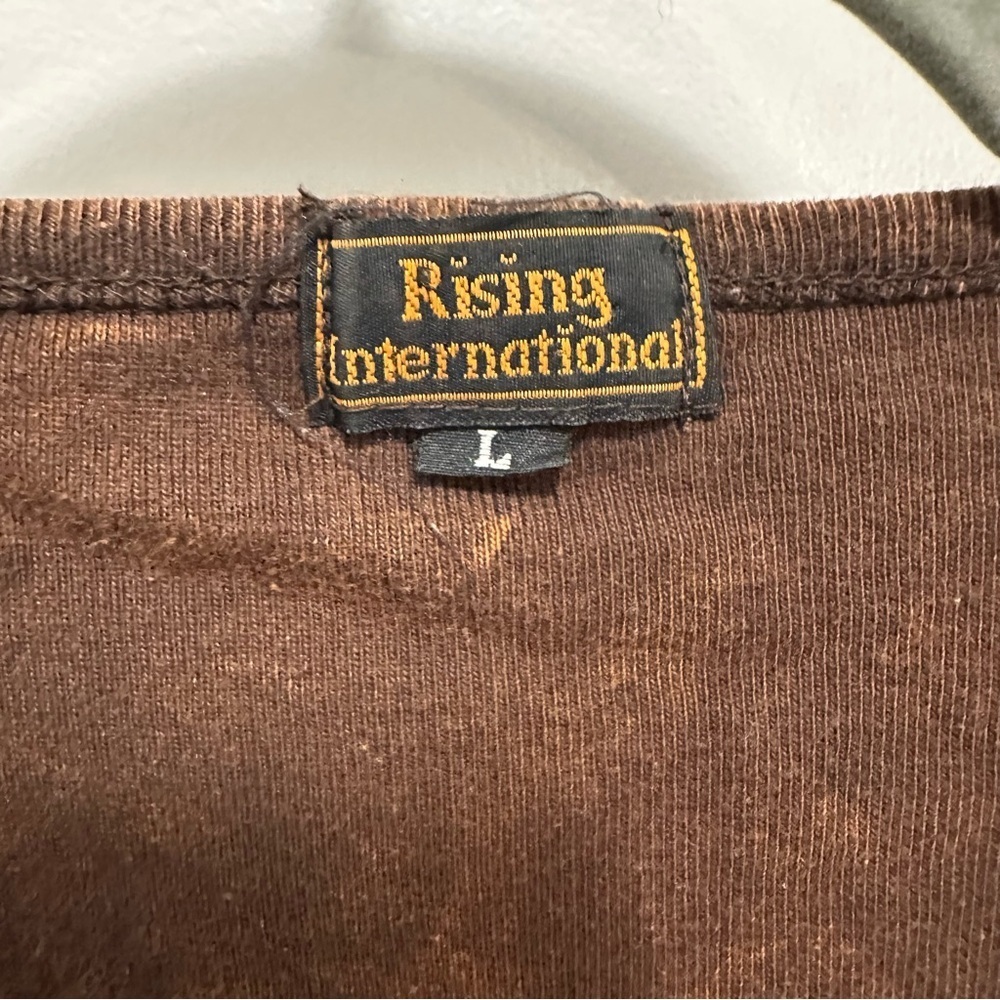 Rising International Embroidered Boho Hippie Nepal Top Shirt Women L Brown Purpl - Picture 7 of 9